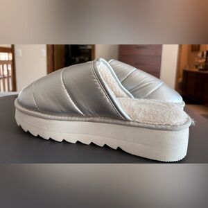 Anthropologie Metallic Silver and Cream Slippers